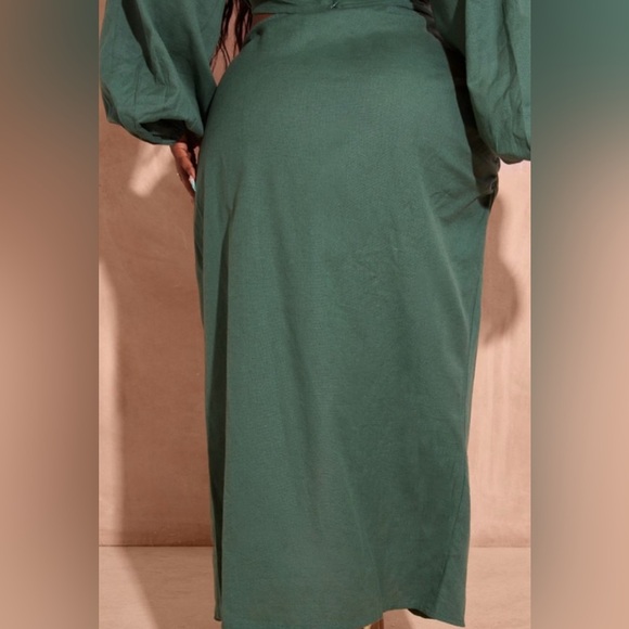 PrettyLittleThing Plus Green ORing Split Leg Midaxi Skirt NWT 24 linen blend - Picture 3 of 14